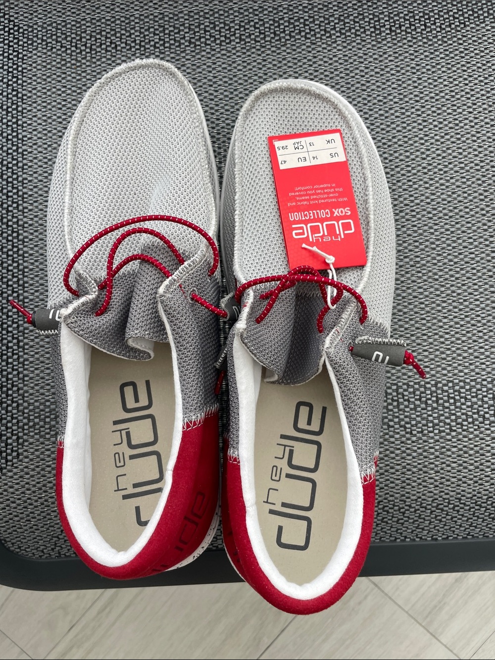 Hey Dude Light Gray Mesh Loafers with Red Accents - Picture 4 of 6